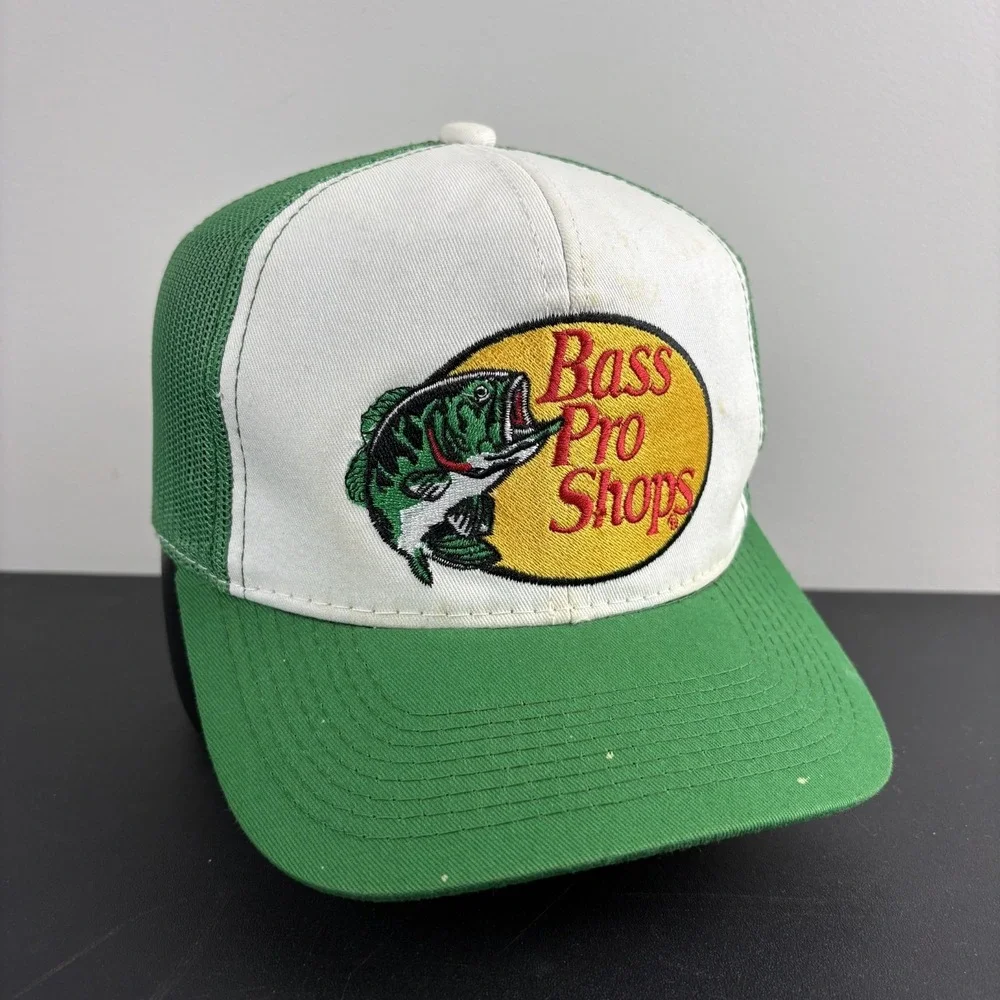 Bass Pro Shops Hat Green White Fishing Hunting Mesh Trucker Adjustable Snapback